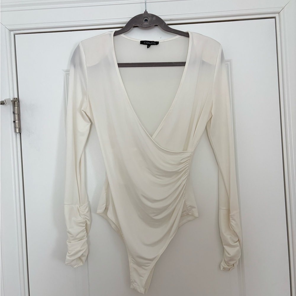 Ivory Wrap-Style Long Sleeve Bodysuit - Picture 5 of 8